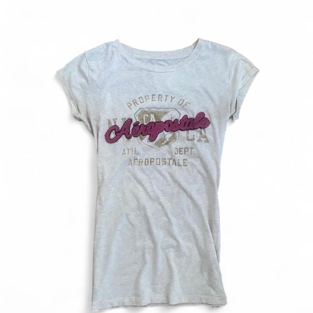 Aeropostale Light Gray Tee with Purple Script